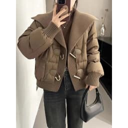 New Women's Down Cotton Jacket 2025 Knitting Splicing Fashion Ladies Winter Parka Coat Korean Version Lapel Female Outerwear