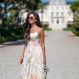 2026 Women's Boho Floral Print Halter Neck Maxi Dress Corset Bustier Pink Trim A-Line Flowy Summer Vacation Beach Dress