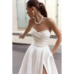 Strapless Satin Simple Wedding Dresses Side High Slit Corset Back Bridal Gown Customized A Line Minimalist Wedding Gown