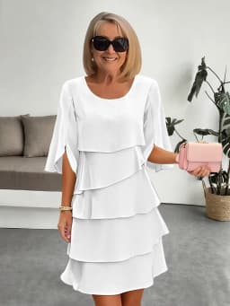 Summer Women's Cake Skirt Lotus Leaf Sleeve Solid Color Loose Waist O-neck Simple Fashion Pullover Casual Mini Skirt