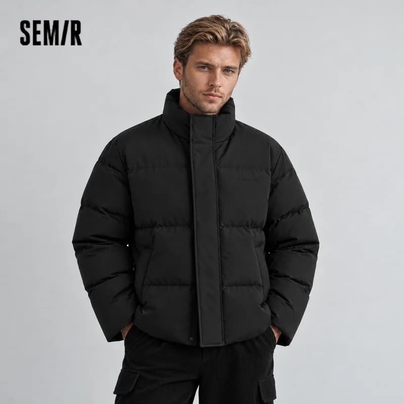 Semir Men Puffer Thick Down Colorblock Textured Print Stand Collar Loose Fit 2026 Urban Casual Warm Couple Style Outerwear
