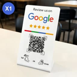 Spanish English QR Code NFC Standing Sign Google Review NFC215 Review Stand Click URL Unlimited Modification Editing QR Codes