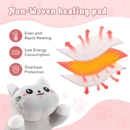 USB Heated Cat Pillow with 5 Heat 5 Timers, Cute Plush Heating Pad for Shoulder Belly Care, Cozy Warm Stuffed Animal Toy
