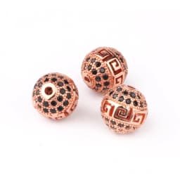 3pcs Micro Pave Zirconia Beads Round Geometry Metal Cubic Zircon Beads for DIY Bracelet Necklace Design Jewelry Crafts Making