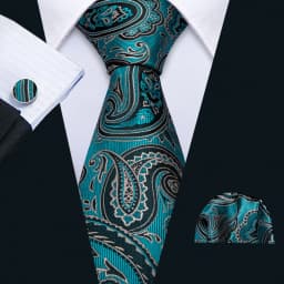Designer Silk Men Tie Set Blue Teal Green Necktie Handkerchief Cufflinks Wedding Business Gift Dropship Barry. Wang A-5981