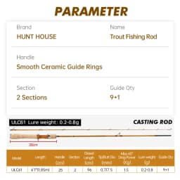 Hunthouse UL Trout Fishing Rod Casting Ultra Light Lure WT 0.2-0.8g 1.65m 1.85m Carbon Fiber 0.7mm Top Bass Pike Fish Tackle