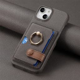 Leather Ring Support Phone Case for IPhone 17 Air 16E 18 16 15 14 13 12 11 Pro Max Plus Wallet with Card Holder Shockproof Cover