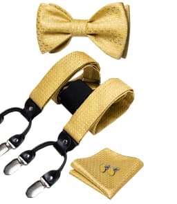 Adjustable Slive Paisley Suspender Self-tie Bowtie Pocket Square Cufflinks Set Luxury 6 Clips Mental Elastic Classic straps