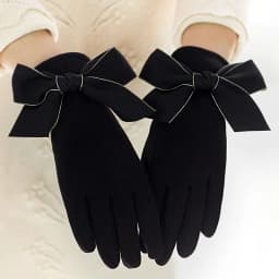 Korean Love Knitted Bow Cold Proof Full Finger Touch Screen Gloves For Women's Winter Plus Velvet Thicken Windproof Driving Warm