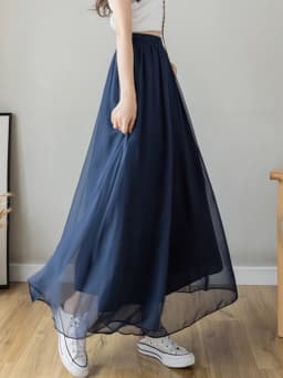 Spring Summer Thin Chiffon Wide Leg Pants Women's New High Waist Draped Nine Points Skirt Loose Elastic Waist plus Size Pants
