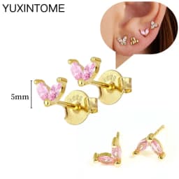 925 Sterling Silver Needle Pink Crystal Heart Hoop Earrings for Women Fashion Geometric Pendant Earrings Luxury Jewelry Gifts