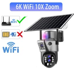 Solar Outdoor Surveillance Camera 4G Sim 6K 12MP Three Lens 10 Digital Zoom Wireless Cctv PTZ IP66 Security Solar Panel Cameras