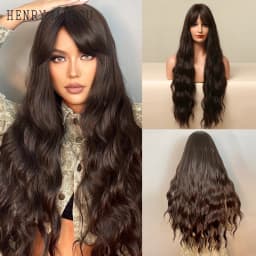 HENRY MARGU Long Wavy Brown Red Orange Wigs with Bangs Cosplay Party Heat Resistant Synthetic Hair Wigs for Black Women Afro