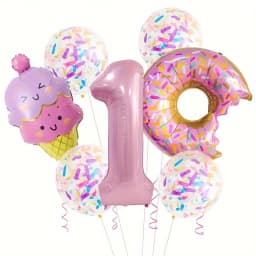 7-Piece Set of Cute Pink Donut Candy Foil Balloons 40inch Ice Cream Themed Birthday Party Scene Decoration Photo Props Indoor and Outdoor Decoration Cool Summer Gifts Anniversary Supplies, Halloween Decorations, Christmas Decorations, Birthday Celebrations, Fun Party Themes, High-Quality Lightweight Balloons, Party Balloon Sets, Event Decorations, Great Gift Options