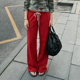 Women Drawstring Wide Leg Sweatpants Casual Loose Flared Trousers Solid Color High Waist Jogger Pants Streetwear Lounge Wear