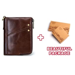 RFID Card Holder Wallet for Men Genuine Leather Small Money Bag Luxury Double Zipper Coin Pocket Quality Male Clutch Carteira