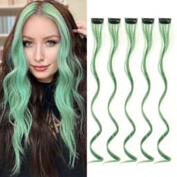 5 pcs/set 18 Inch Colored Clip In Hair Extensions Long Curly Synthetic Highlight Hairpieces Colorful Streak Hair For Women