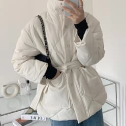 Winter Stand-up Collar Cotton Jacket Women Single-breasted Long-sleeved Solid Belt Thick Coat Korean Fashion Pocket Outerwear