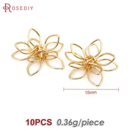 18K Gold Color 3D Wire Flower Charms Pendants High Quality Diy Jewelry Making Necklace Earrings Accessories for Women