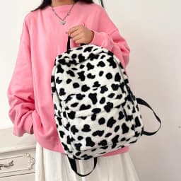 Plush Leopard Backpack Teenagers School Bag Large Capacity Fashion Students Bookbag Stylish Shoulder Backpack TravelOutdoor 2025