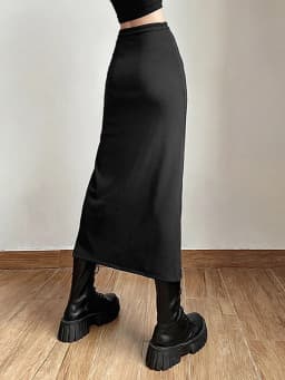 Black Sexy Split Simple Casual All-Match Hot Street Outing Cool Mature Vitality Personality Trend Basic Women'S Skirt