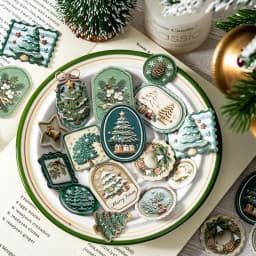Journal GO 30pcs Retro Christmas Label Stickers Embossed Mixed Shape Holiday Decals for Junk Journals Scrapbooking Planners Card