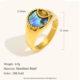 La. Muses Rainbow Abalone Shell Series Stainless Steel Women's Ring PVD Gold Plated Fashion Jewelry Accessories