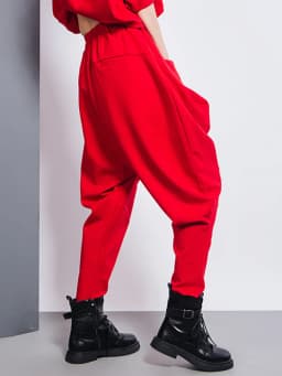 [EAM] Big Pockets Spliced Irregular High Waist Harem Trousers New Loose Fit Pants Women Fashion Tide Spring Autumn 2026 1DD2684