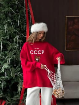 Chic Funny Russian Cartoon Cute Oversized Sweatshirt Adorable Matryoshka Doll Print "I'm A Russian Girl" Sweet Lady Casual Loose