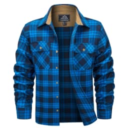 MAGCOMSEN Men's Cotton Flannel Shacket Plaid Shirt Long Sleeve Corduroy Collar 2 Chest Pockets Casual Work Overshirt Outdoor