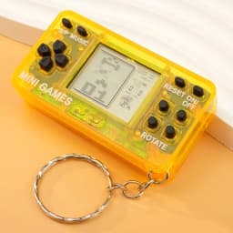 Blue Mini Retro Handheld Game Console Keychain Cute Backpack Pendant with Bells Novelty Gaming Keyring