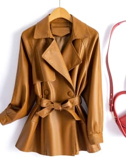 Haining Real Leather Jacket Women's Short Style Belted Slimming Vintage Sheepskin Coat Outerwear Fashionable Business Commute