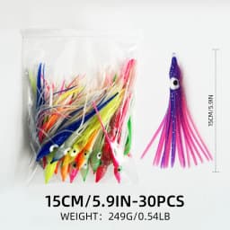 ShareShark 30pcs/bag 20 Mixed Color Glowing Squid Fishing Lure Soft Rubber Octopus Skirt Bait for Sea Bass Tuna Carp