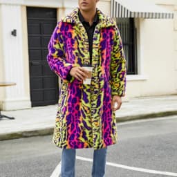 Contrasting Leopard Print Imitation Fur Plush Coat Warm Autumn and Winter Coat Jacket for Men