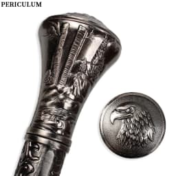 Vintage Antique Silver Alloy Walking Cane with Embossed Eagle Head Round Handle Detachable Stick Cosplay Prop for Men And Women
