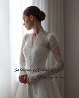  SoDigne A-line Lace Wedding Dresses V-neck Full Sleeves Bridal Dress 2026 Boho Long Bride Gown Vestidos De Novia Customized