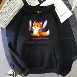 Cute I Don't Give A Fox Cute Animal Kawaii Hoodie Loose Fleece Pullover Hip Hop Hoodies Streetwear Cartoon Women Men Sweatshirts
