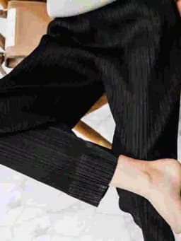 2025 New Folded Straight Leg Pants Grey Slimming Paper Figure Japanese Style Split Nine Points Women's Pencil Thin Leggings