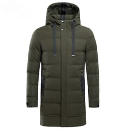 Men's Winter Long Mid Length Over The Knee Thickened Hooded Cotton Padded Jacket Large Size for Youth