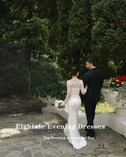Eightale Boho Wedding Dresses Strapless Lace Long Sleeves Satin Customized Mermaid Bridal Gowns vestidos de novia