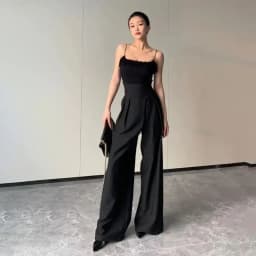 2025 Black Design Wide-Leg Pants Women's Slimming Suit Pant Magic High Waist Loose Straight Drooping Mopping Casual Trousers