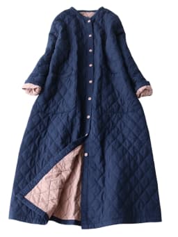 plus Size Autumn Winter Cotton Jacket Quilted Long Casual Warm Loose Artistic Diamond Pattern Women's Fashion Outerwear