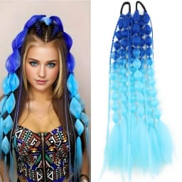 Synthetic 1Pcs Ponytail Extension Corlorful Bubble Braid Long Lantern Hairpieces Braided Ponytail with Hair Tie Straight Hairpie