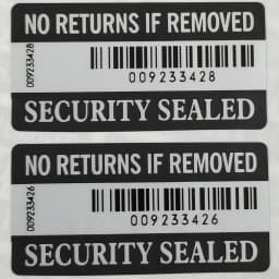 100pcs 40x20mm WARRANTY VOID IF REMOVED SECURITY SEALED BAR-CODE Vinyl Label Double Serial Numbers Sticker Tamper Evident