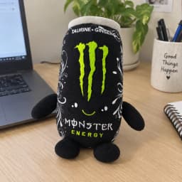 Black White m-o-n-s-t-e-r Energy Can Shaped Plush Toy Zero Sugar Theme Soft Stuffed Doll Desktop Decor Holiday Gift