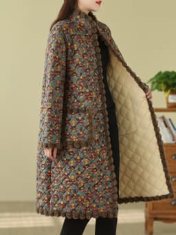 plus Size Women's Fleece Lined Oversized Mid-Length Jacket Autumn Winter Warm Cotton Coat Vintage Style Commute Friendly