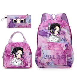 Kochou Shinobu Print School Backpack Set with Lunch Bag Pencil Case for Girls Kids Student Bookbag
