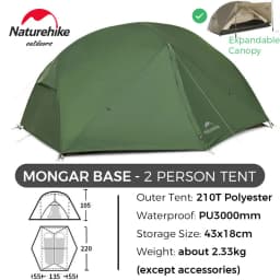 Naturehike Mongar 2 UL/PRO 1-2 Person Backpacking Tent Nylon Waterproof Ultralight Travel Trekking Shelter Tent with Footprint