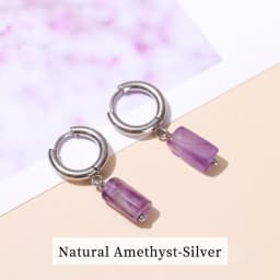 Natural Stone Amethyst Aquamarine Cylinder Shape Stainless Earring Women Reiki Healling Pendant Earring Fashion Jewelry Gifts