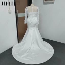 JEHETH Mermaid Scoop Wedding Dresses Plus Size Satin Full Sleeves Bridal Gowns Simple Appliques Exquisite Lace Customized
